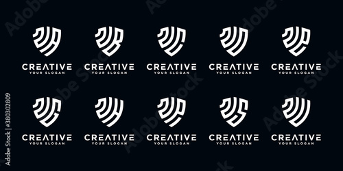 Set of creative letter N and etc logo template with shield art style. icons for business of finance, consulting, simple.