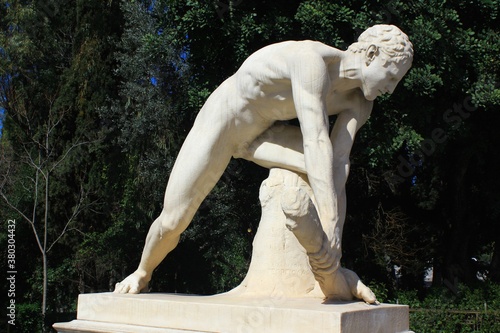 Copy of the Greek statue of the Discobolus, attributed to Myron of Eleutherae, 5th century BC - Athens, Greece, March 3 2020.