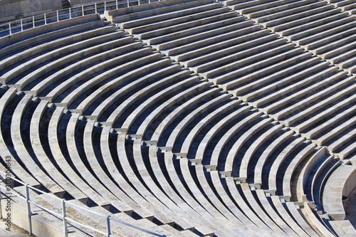 Empty seats of Panathenaic stadium in Athens  Greece  March 3 2020.