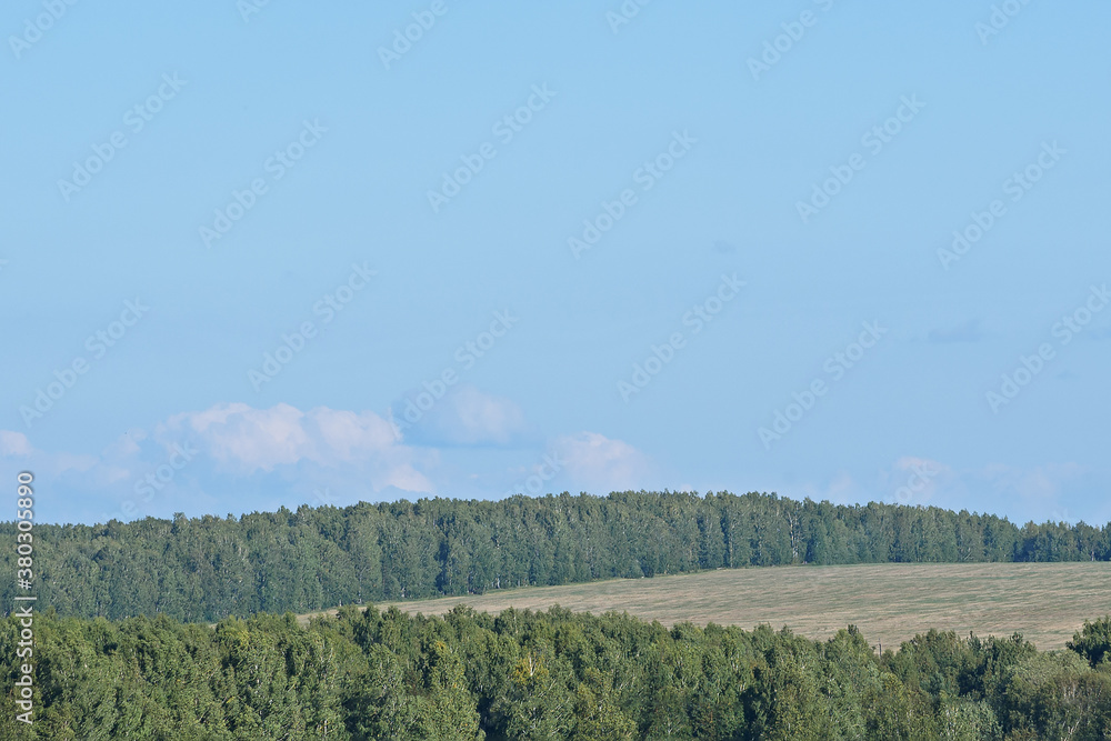 Between two hills covered with forest there is a large field Between two hills covered with forest there is a large field
