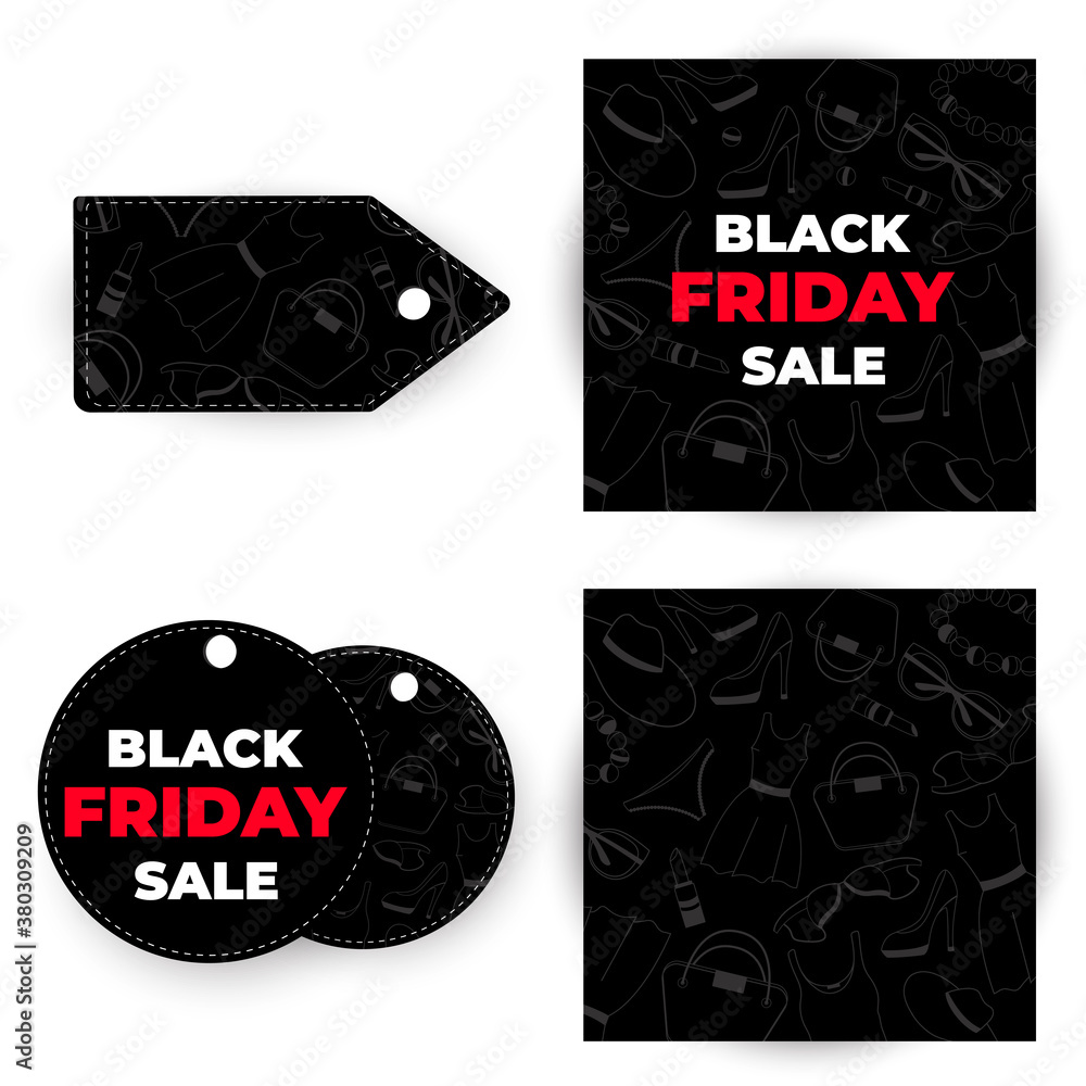A set of design templates for Black Friday sale. Tag, label, pattern, banner