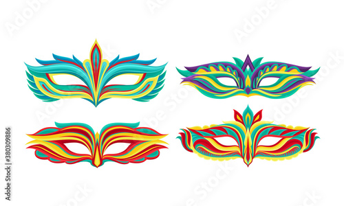 Masquerade Masks or Carnival Masque with Colorful Ornate Vector Set