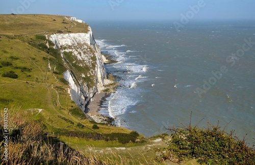 white cliffs of dover grass clear sky sea england