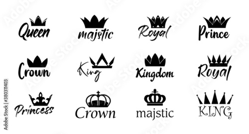 Collection vector king crowns icon on white background. Vector Illustration. Emblem  icon and Royal symbols.