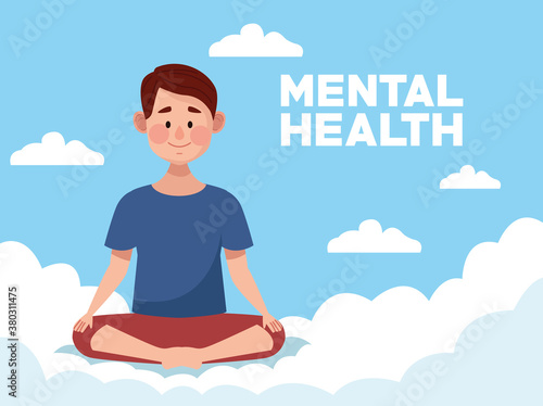 mental health day with man practicing lotus position yoga