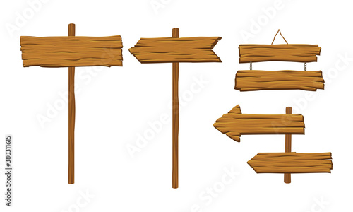 Wooden Arrow Signs and Boards as Rustic Destination Pointing and Advertisement Vector Set