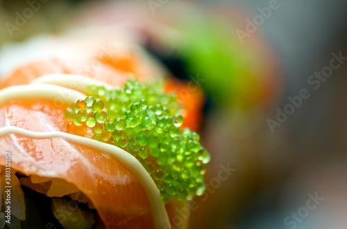 Close up shot of green fish roe photo