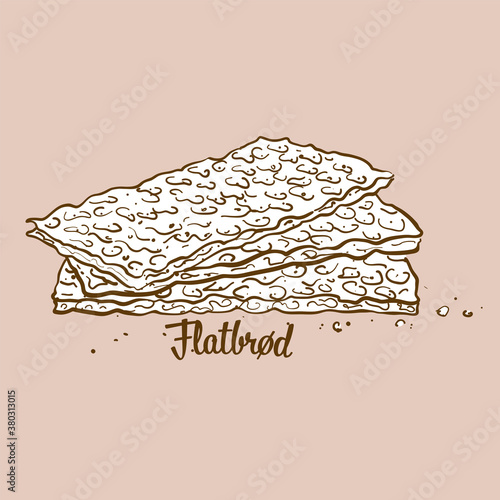 Hand-drawn Flatbrød bread illustration