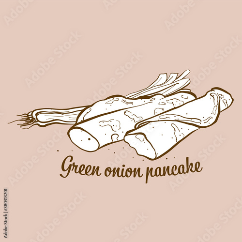 Hand-drawn Green onion pancake bread illustration