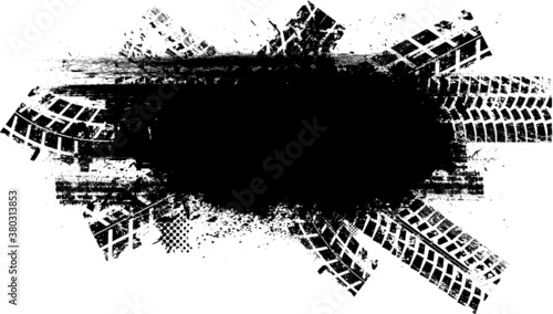 Vector Print Textured Tire Track . Design Element . Car tread silhouette . Mud splash grunge texture