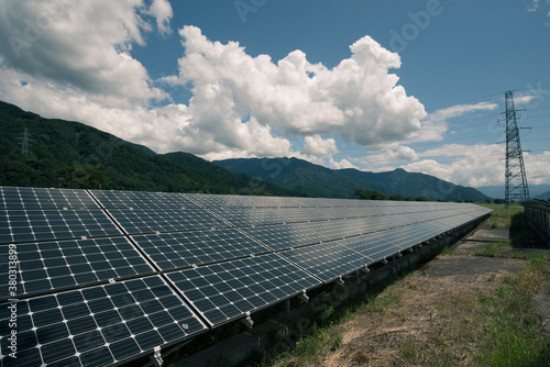 Power plant using renewable solar energy with sun
green energy concept.
