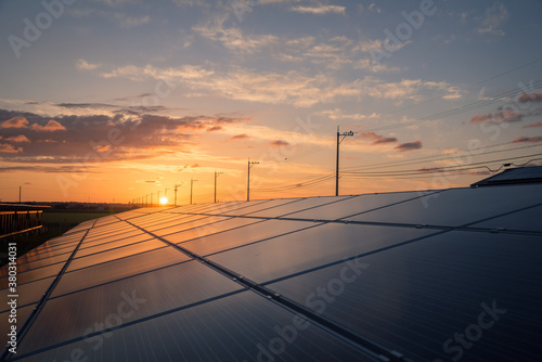 Power plant using renewable solar energy with sun
green energy concept.