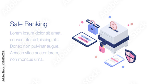 
Isometric illustration of safe banking 
