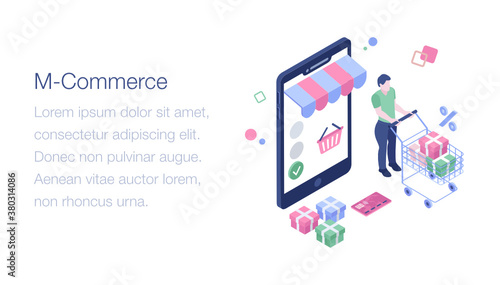 
Isometric illustration of m commerce design
