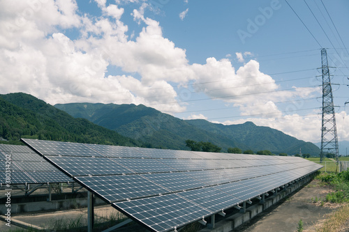 Power plant using renewable solar energy with sun
green energy concept.