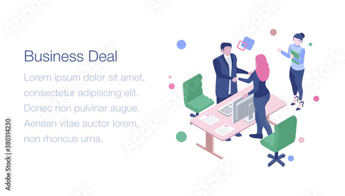 
Business deal agreement isometric illustration 
