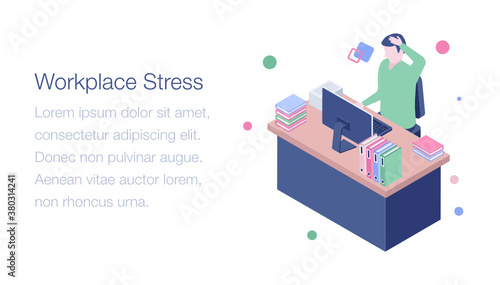 
Workplace stress in isometric illustration 
