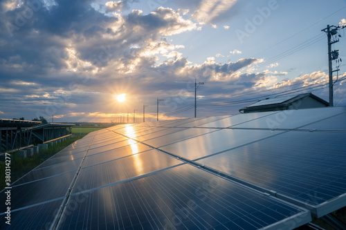 Power plant using renewable solar energy with sun
green energy concept.