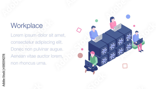 
Cryptocurrency workplace isometric illustration design
