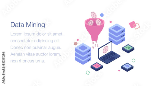 
Bitcoin data mining isometric illustration 

