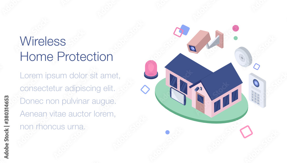 Fototapeta premium Wireless home protection isometric illustration 