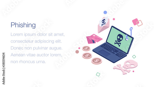 
Phishing attack technology isometric design
