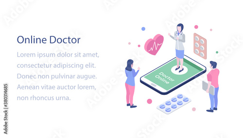 
Isometric illustration of online doctor consultation 
