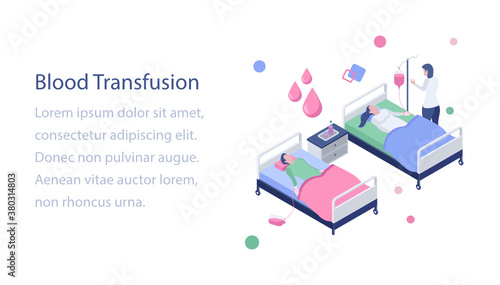 
Blood transfusion isometric design illustration 
