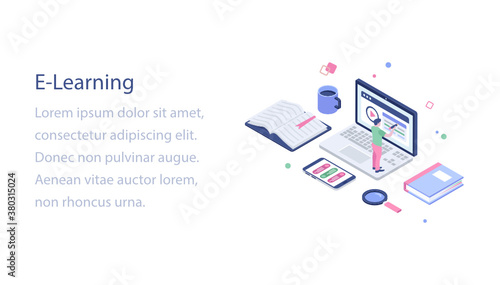 
E learning isometric design illustration 
