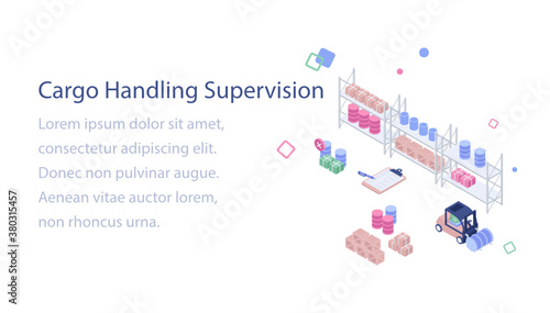 
Cargo handling supervision isometric design illustration
