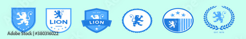 set of lion rampant cartoon icon design template with various models. vector illustration isolated on blue background