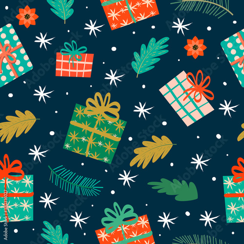 pattern bacground vector new year marry chrisrmass present flowers tree 