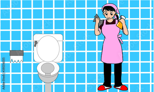 トイレを掃除する女性