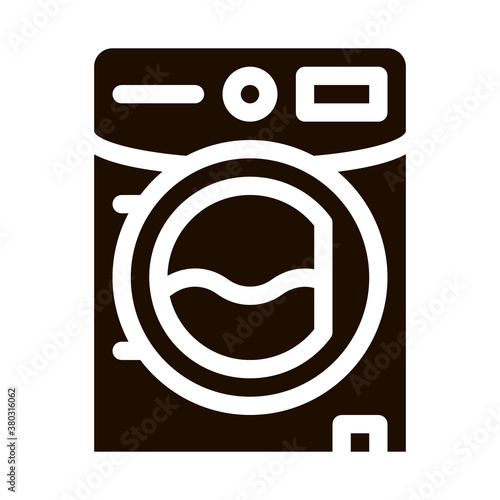 Laundry Service Machine Vector Icon. Laundry Service Washer For Washing Clean Clothes Dress Pictogram. Laundromat, Dry-Cleaning, Launderette Contour Illustration