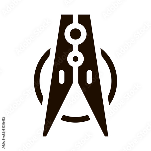 Laundry Service Clothes Peg Vector Icon. Attach Wet Laundry To Clothesline For Dry, Washing Clothes Dress Pictogram. Laundromat, Dry-Cleaning, Launderette Contour Illustration