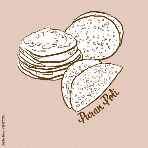 Hand-drawn Puran Poli bread illustration