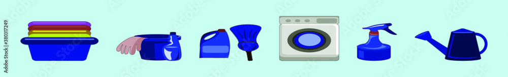 Fototapeta premium set of cleaning tools cartoon icon design template with various models. vector illustration isolated on blue background