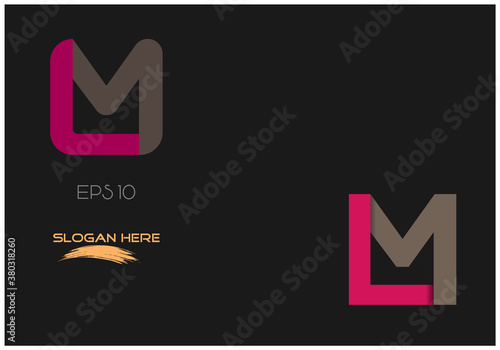 vector illustration of pink colored connected LM letter logo design on black background