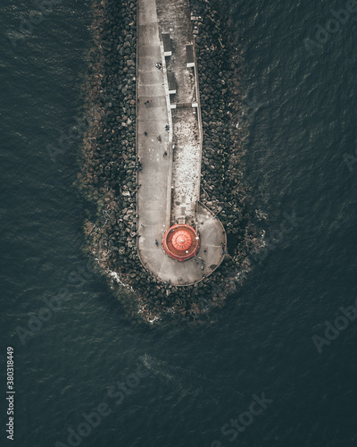 Photography Top down view of Poolbeg Lighthouse