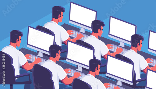 Young people working in the modern office cartoon vector illustration