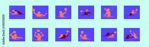 set of water polo sports cartoon icon design template with various models. vector illustration isolated on blue background