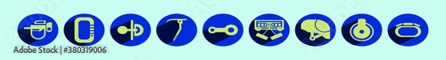 set of mountain climbing accessories cartoon icon design template with various models. vector illustration isolated on blue background