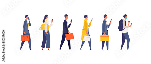 Walking masked businessman character design in different poses.