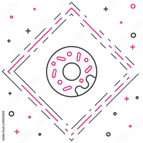 Line Donut with sweet glaze icon isolated on white background. Colorful outline concept. Vector.