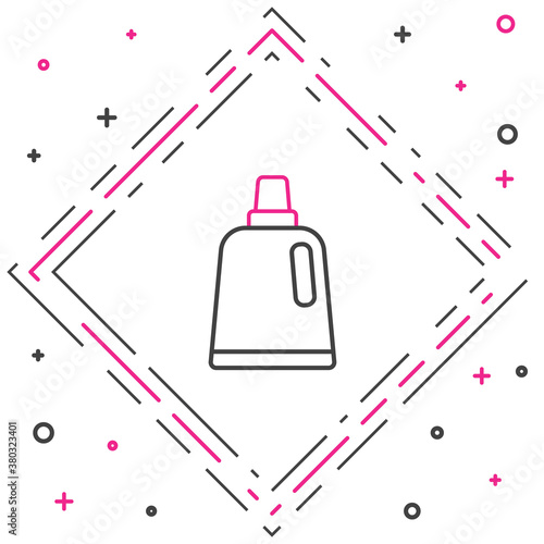 Line Plastic bottle for laundry detergent, bleach, dishwashing liquid or another cleaning agent icon isolated on white background. Colorful outline concept. Vector.