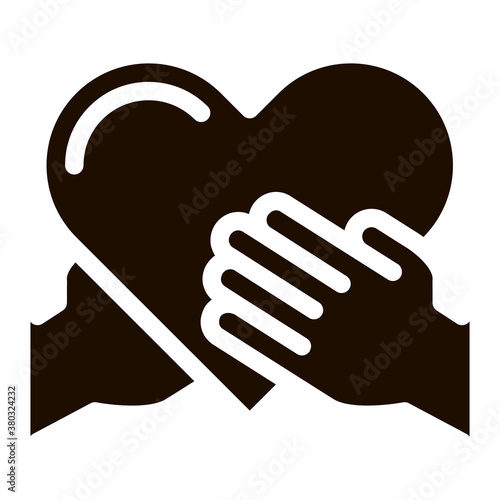 Volunteers Support Hand Hold Vector Icon. Volunteers Support, Charitable Organizations, Two Arm Keeping Heart Pictogram. Big Blood Donor Contour Illustration