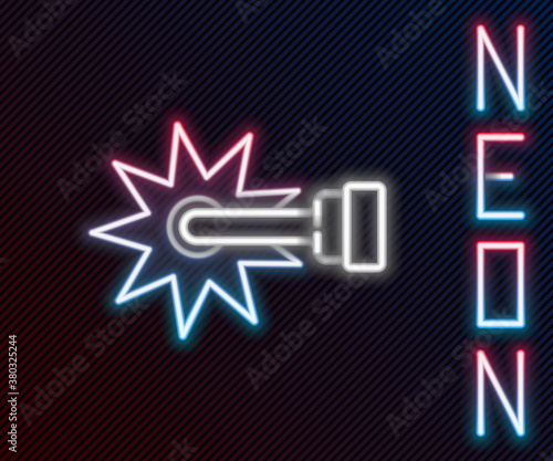 Glowing neon line Cowboy horse riding spur for boot icon isolated on black background. Colorful outline concept. Vector.