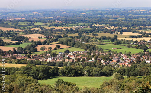 English rural landscape from the Malvern hills in UK  looking over the Village of Colwall in Worcestershire and towards Herfordshire