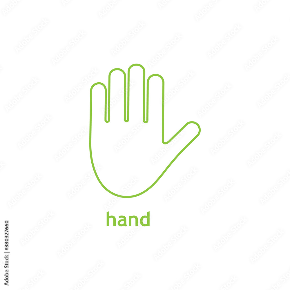 Obraz premium Hand line green icon. Vector arm with inscription illustration isolated on white background