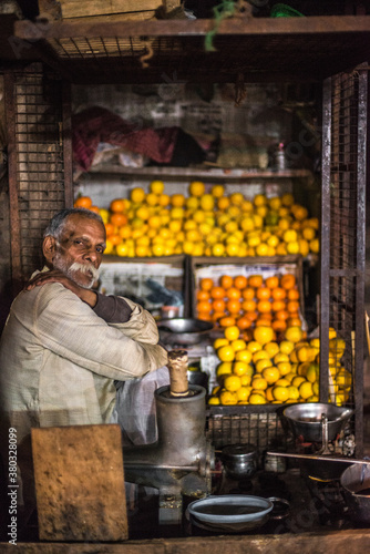 Typical vegetable street market in India photo